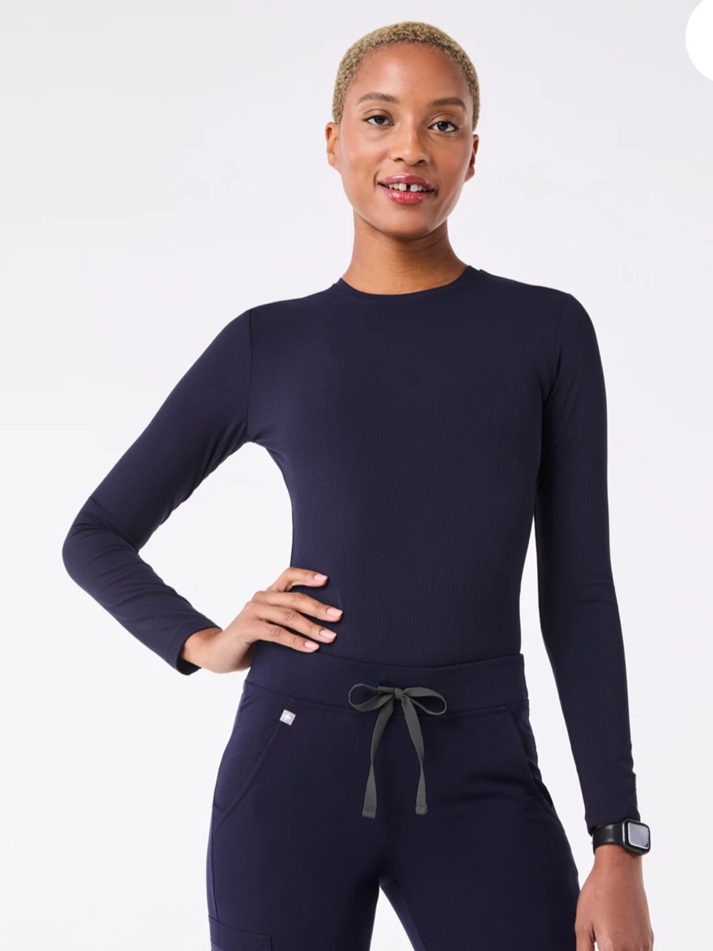 FIGS Navy Palmer Ribbed long sleeve underscrub